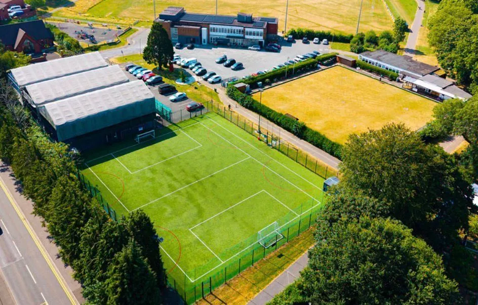 The 3G pitch with the padel centre and bowling green beyond