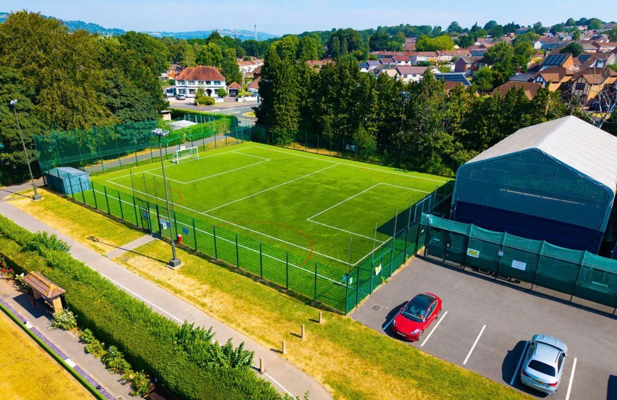 The 3G pitch beside the covered padel centre, seen from the air